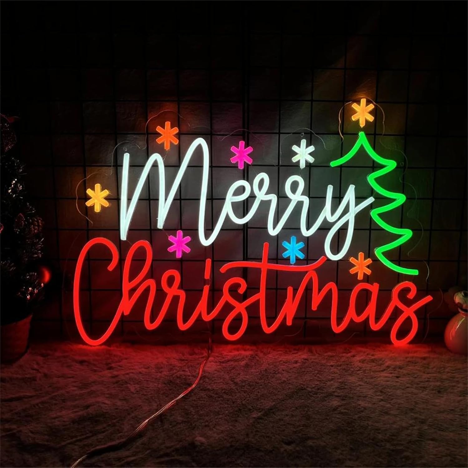 Wall Decor Lighting Tree - 메리 크리스마스 네온 사인 컬러풀한 별과