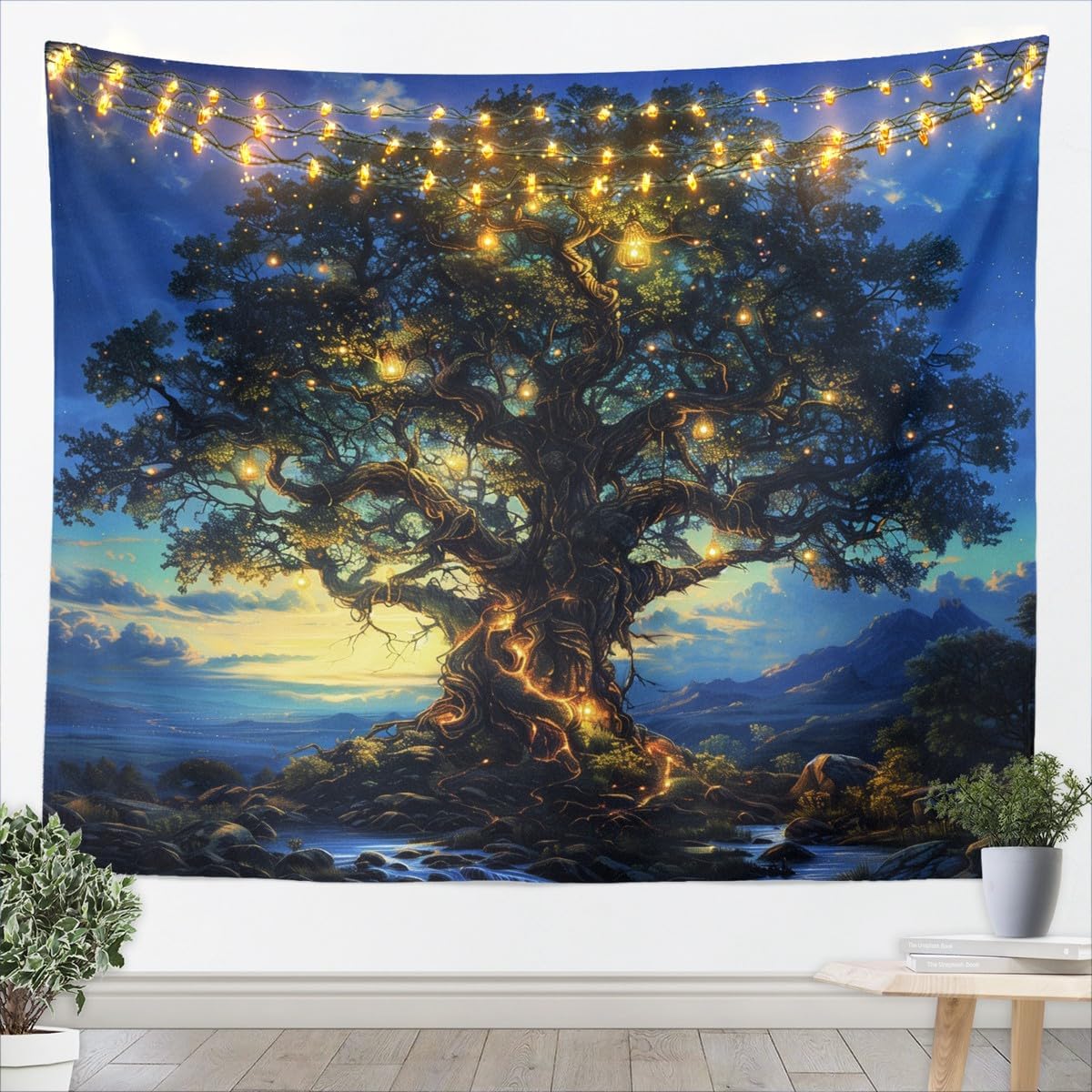 Wall Decor Lighting Tree - 고급스러운 신비로운 숲 나무 태피스트리 벽걸이