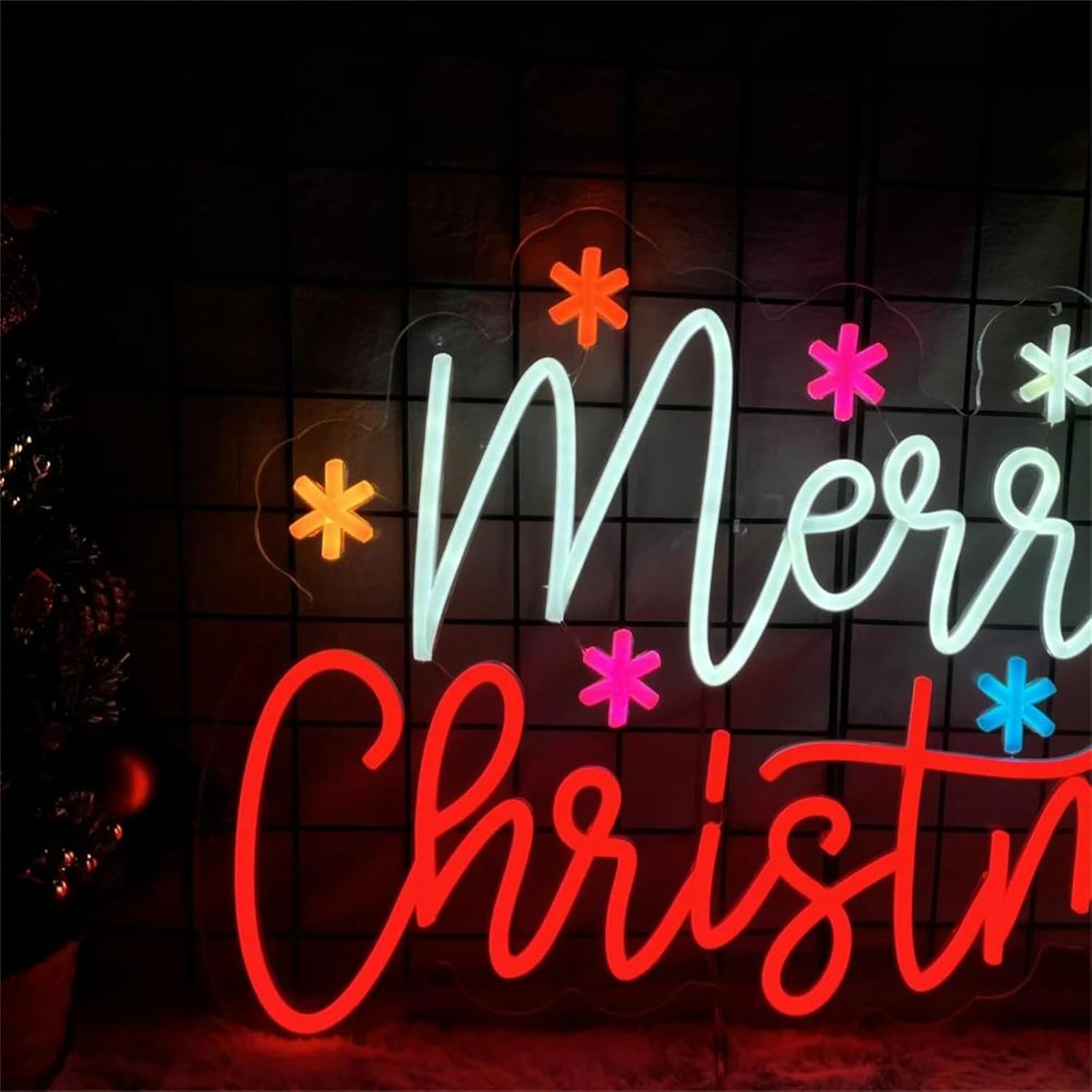 메리 크리스마스 네온 사인 컬러풀한 별과 나무 LED  - Wall Decor Lighting Tree 리뷰 및 가격