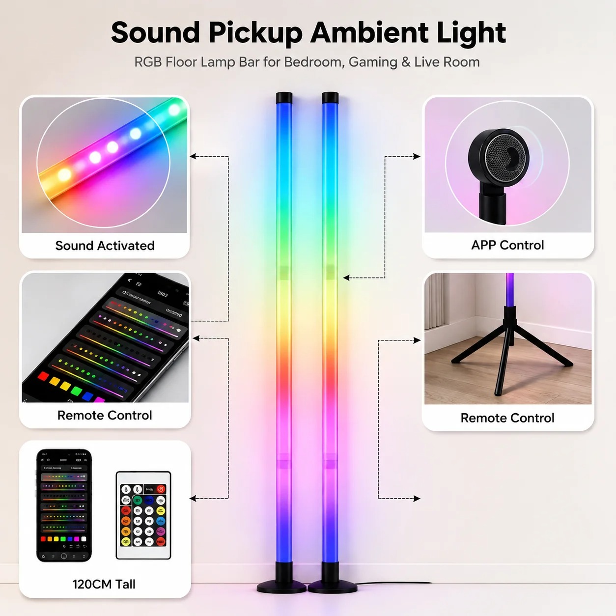 2팩 RGB LED 코너 플로어 램프, 120CM 사운 - Decor Lighting Floor Lamps 리뷰 및 가격