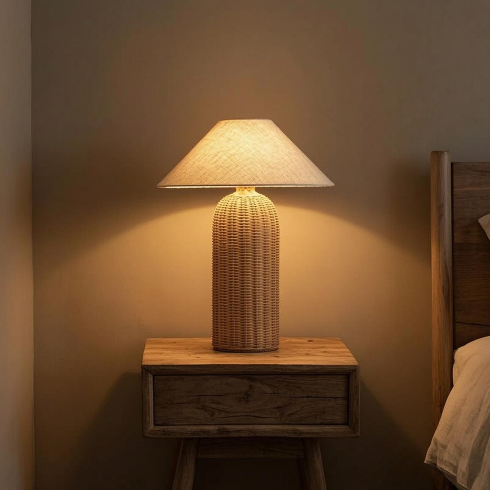 침실 및 거실용 침대 옆 램프, 라탄 베이스 패브릭 갓 - Lighting Decor Bedroom 리뷰 및 가격