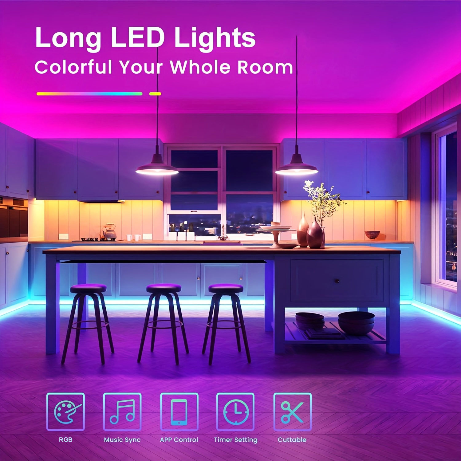 50FT 침실 LED 스트립 조명, 컬러 행잉 LED  - Lighting Bolt Decor 리뷰 및 가격