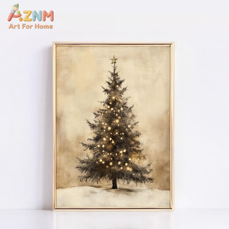 빈티지 크리스마스 트리 별빛 패턴 캔버스 포스터 프린트 - Wall Decor Lighting Tree 리뷰 및 가격