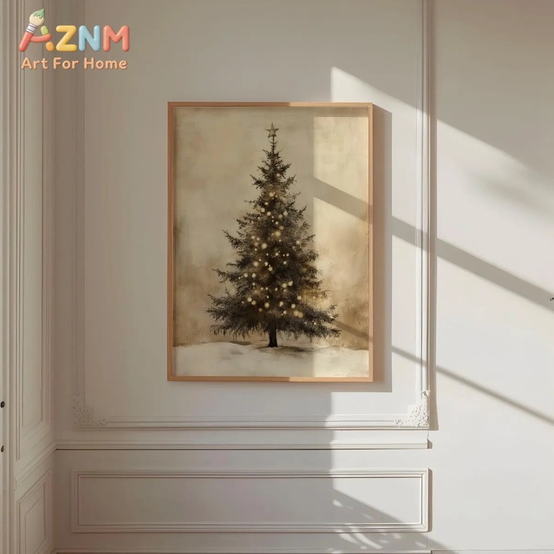 빈티지 크리스마스 트리 별빛 패턴 캔버스 포스터 프린트 - Wall Decor Lighting Tree 리뷰 및 가격