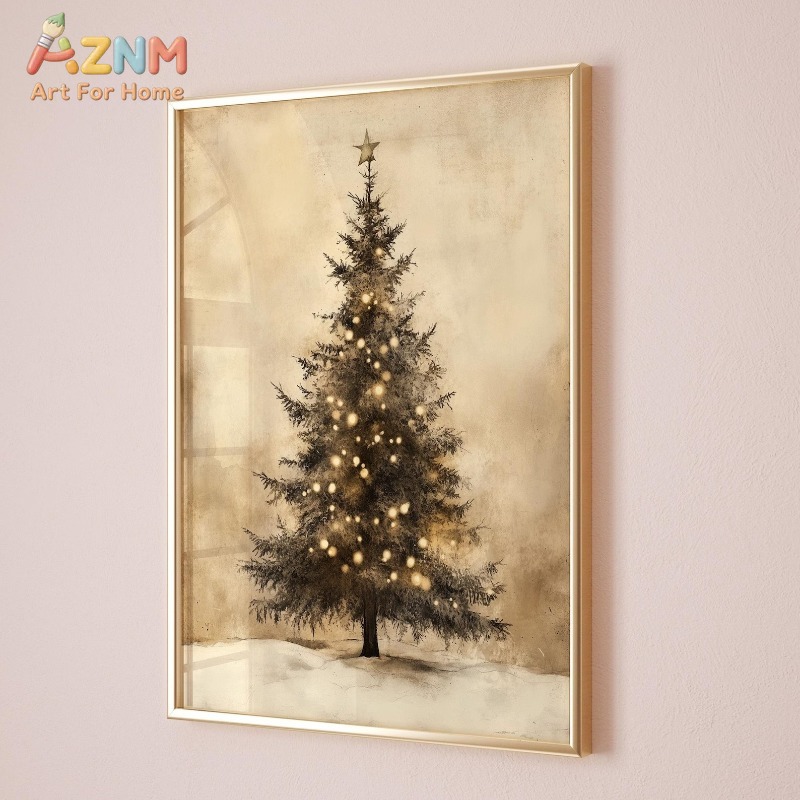 빈티지 크리스마스 트리 별빛 패턴 캔버스 포스터 프린트 - Wall Decor Lighting Tree 리뷰 및 가격