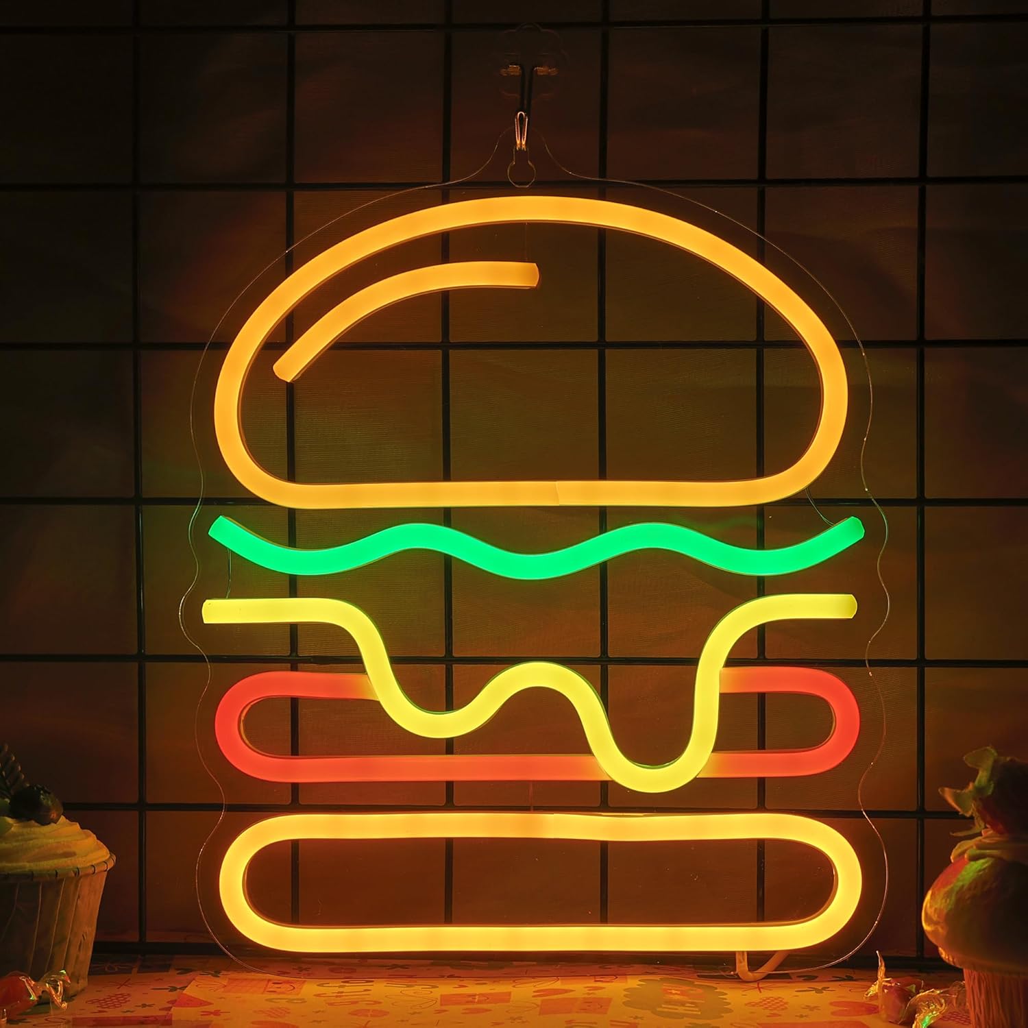층층이 쌓인 치즈 LED 조명이 있는 버거 네온사인,  - Lighting Home Decor Ideas 리뷰 및 가격