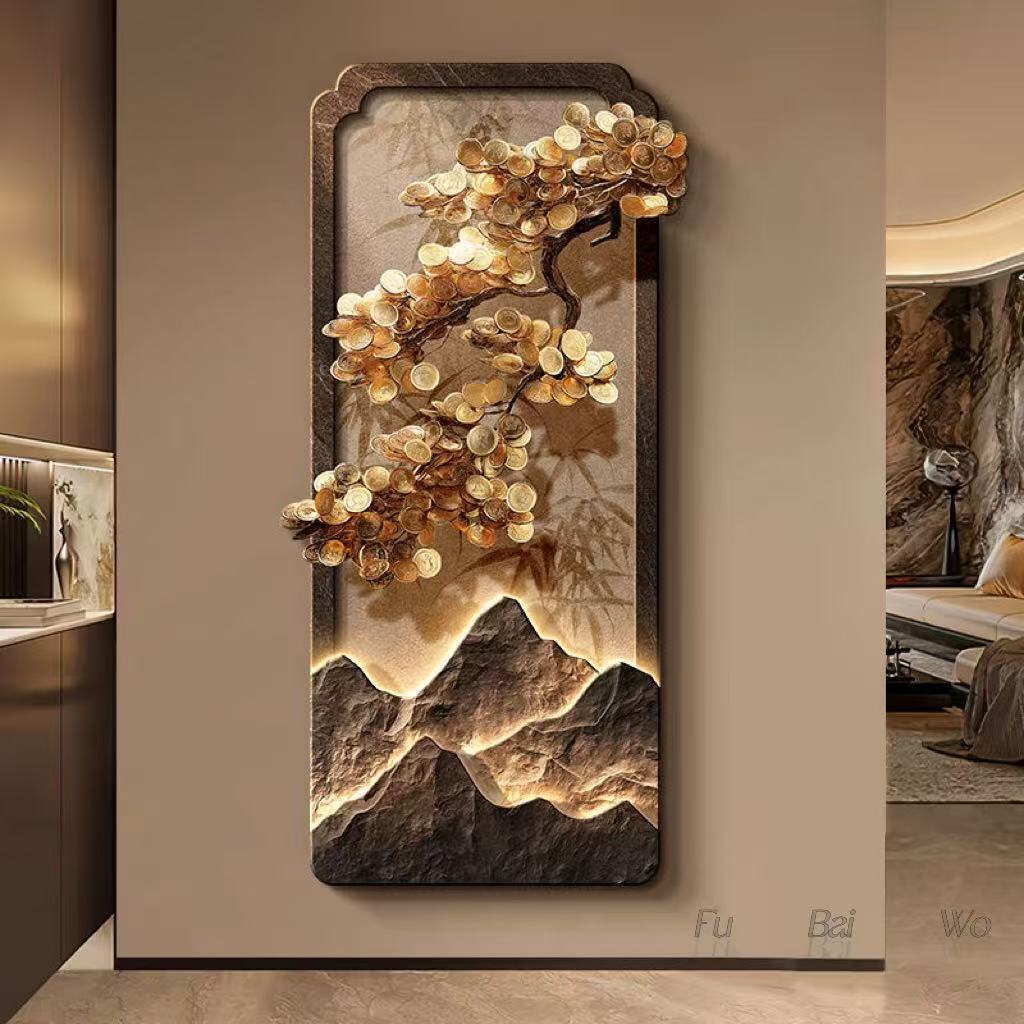 새로운 중국 스타일의 고급 나무 입구 장식 그림, 풍경 - Wall Decor Lighting Tree 리뷰 및 가격