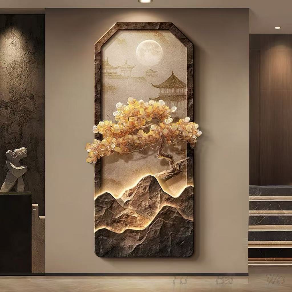 새로운 중국 스타일의 고급 나무 입구 장식 그림, 풍경 - Wall Decor Lighting Tree 리뷰 및 가격