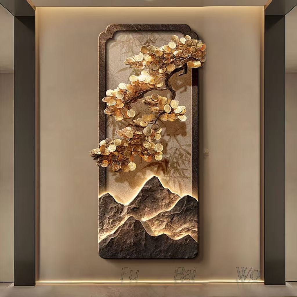 새로운 중국 스타일의 고급 나무 입구 장식 그림, 풍경 - Wall Decor Lighting Tree 리뷰 및 가격