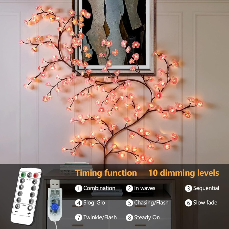 LED 벚꽃 나무 가지 조명 8가지 모드 인공 핑크 벚 - Wall Decor Lighting Tree 리뷰 및 가격