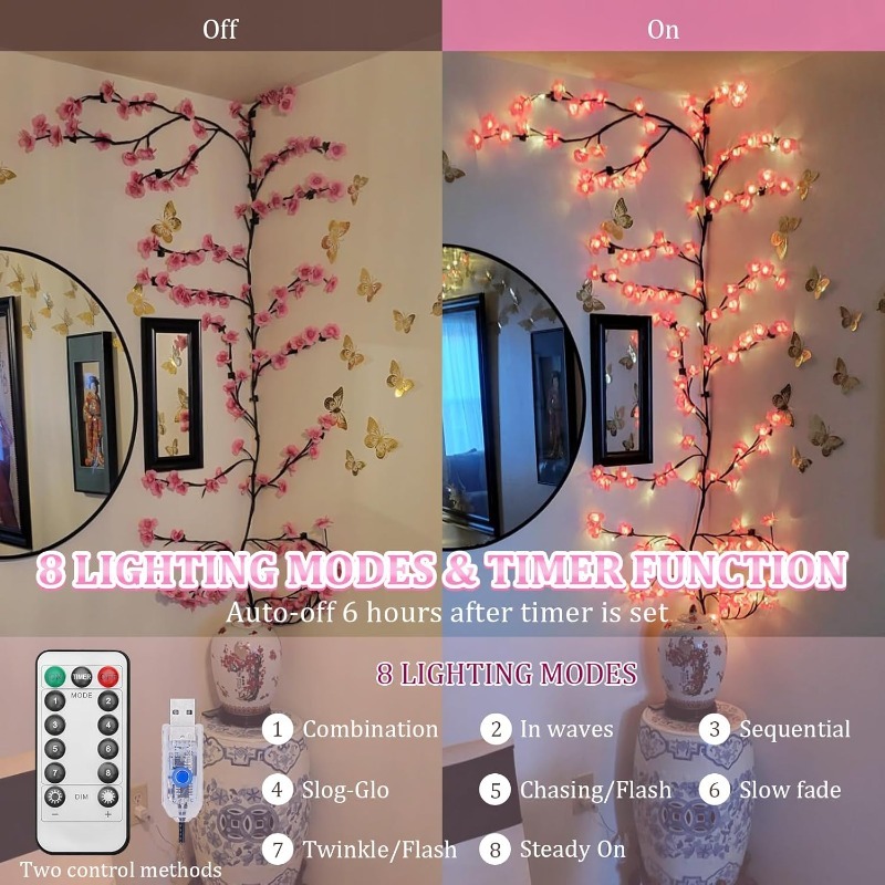 LED 벚꽃 나무 가지 조명 8가지 모드 인공 핑크 벚 - Wall Decor Lighting Tree 리뷰 및 가격